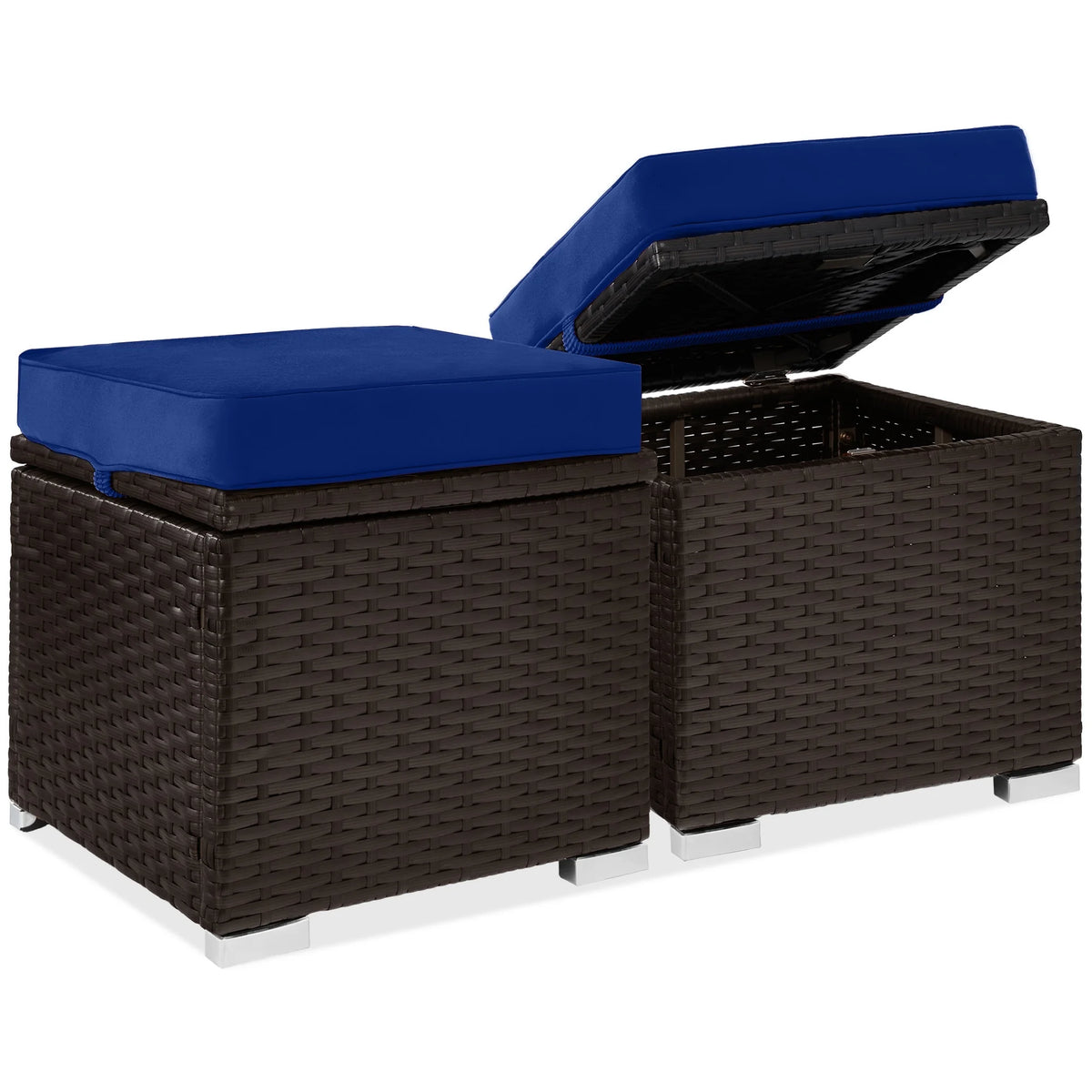 Best Choice Products Set of 2 Wicker Ottomans, Multipurpose Furniture w/ Removable Cushions - Brown/Beige