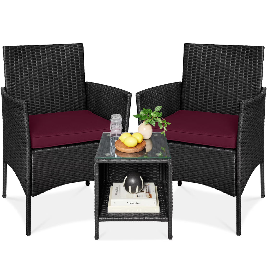 Best Choice Products 3-Piece Outdoor Wicker Conversation Patio Bistro Set, w/ 2 Chairs, Table - Gray/Navy