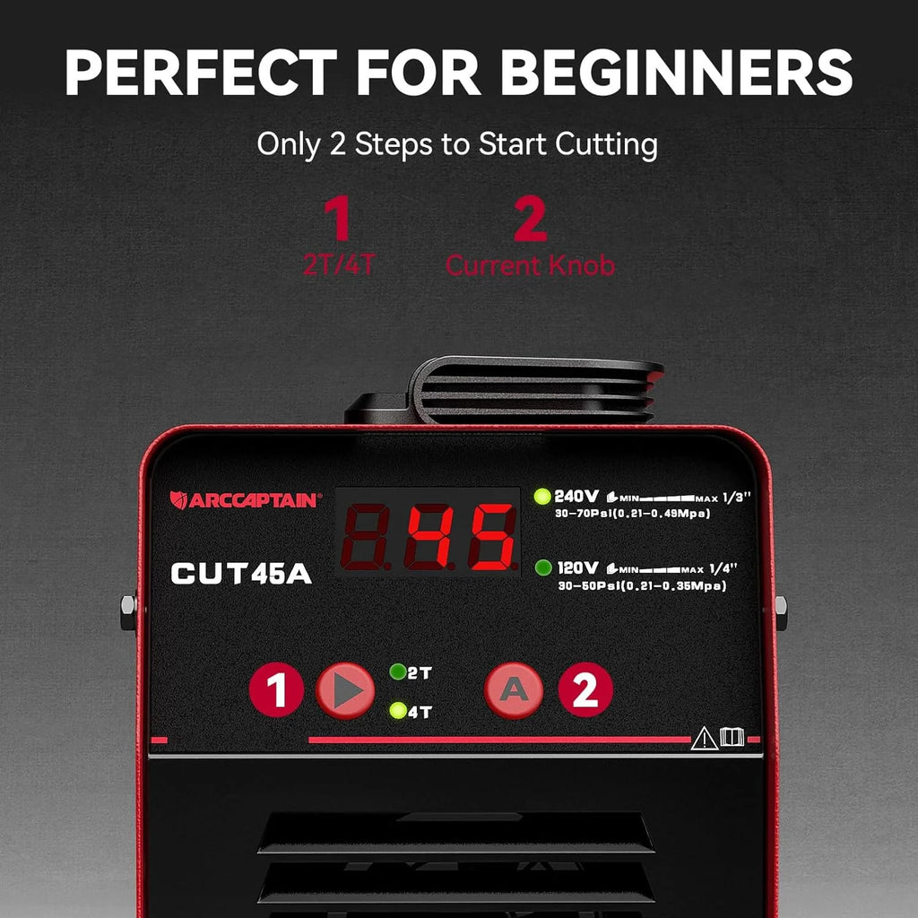 ARCCAPTAIN Plasma Cutter, 45Amp Cutter Machine, 110V/220V Dual Voltage Digital Display IGBT Inverter Plasma Cutting Machine with 2T/4T Function