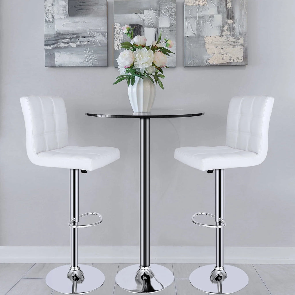 ZenSports Set of 2 Height Adjustable Swivel Bar Stool PU Leather Kitchen Counter Stool W/Back, White