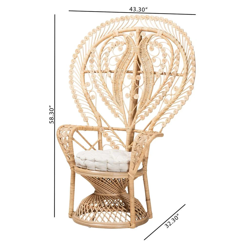 bali & pari Fedra Modern Bohemian Natural Brown Rattan Peacock Accent Chair