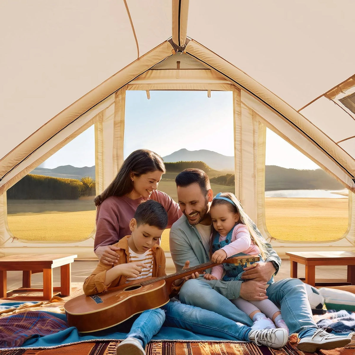 Inflatable Tents for Camping, Blow Up Tent with Canopy, Easy Setup Inflatable Camping Tent with Stove Jack, Waterproof Oxford Air Glamping Tents for Camping Adult 8-10 Person