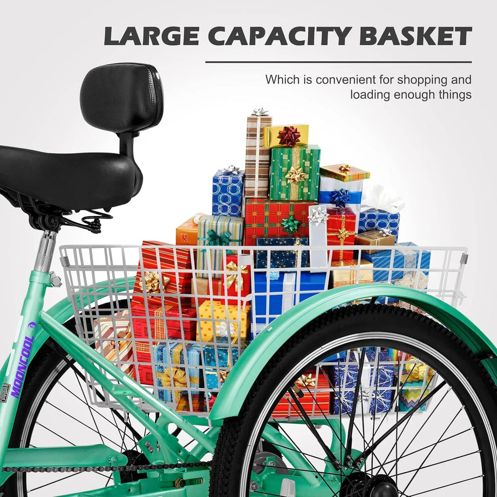 FICISOG 7 Speed Adult Tricycle for Women, 20/24/26 Inch Adult Trike with Basket, 3 Wheel Bikes for Adults Seniors, Cruise Trike for Shopping Picnic
