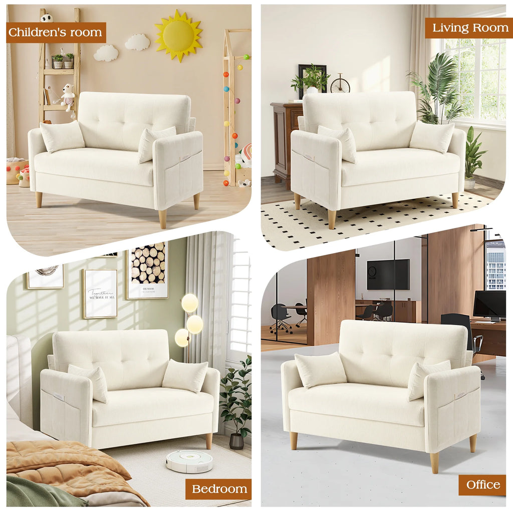 BedLuxury 47'' Wide LoveSeat, 2-seat Chenille sofa with 2 Pillows for Living Room and Small Spaces, Dark Grey
