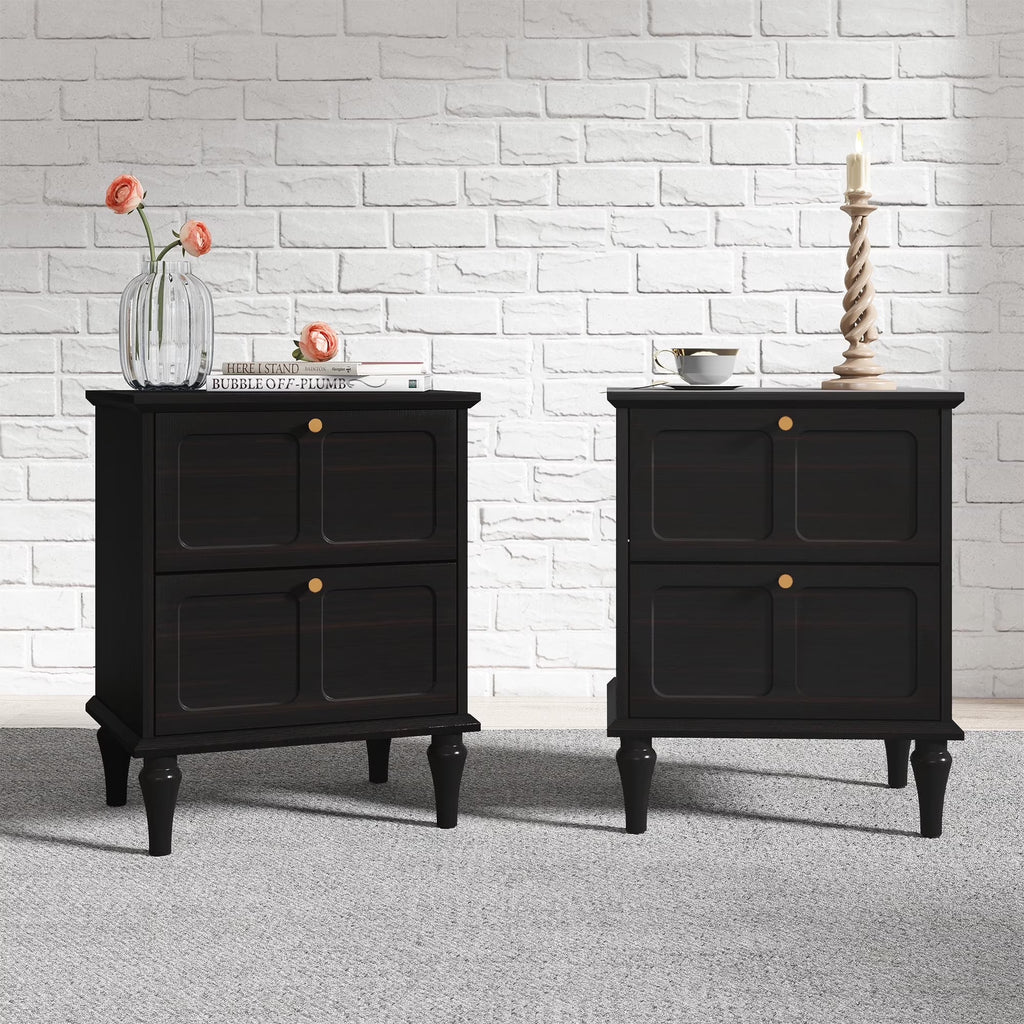 HLR 20" Mid Century Nightstands Set of 2 with Drawers, Wood Bedside Table End Table for Bedroom, Brown