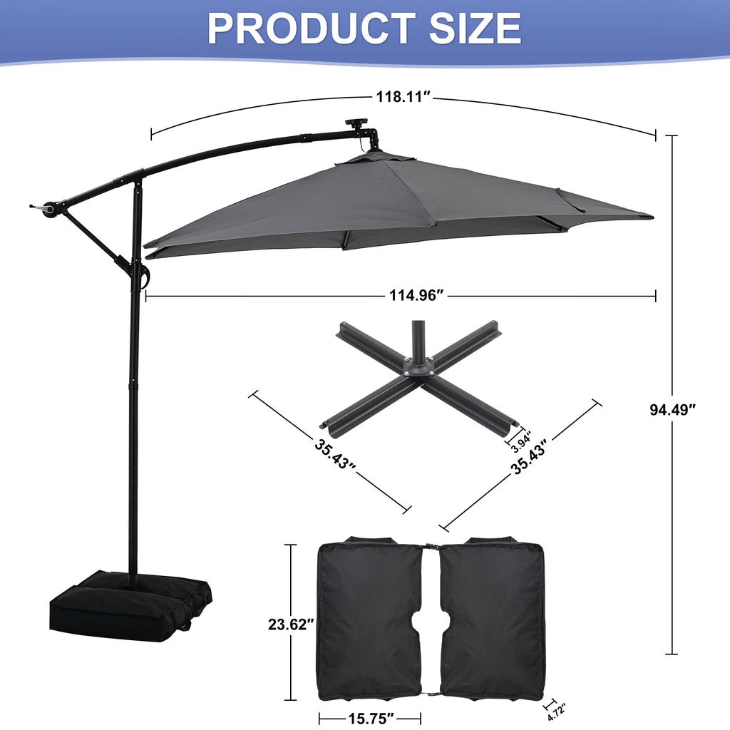 Autlaycil 10 ft Cantilever Offset Outdoor Patio Umbrella with Base Stand Rotate and Tilt, Blue