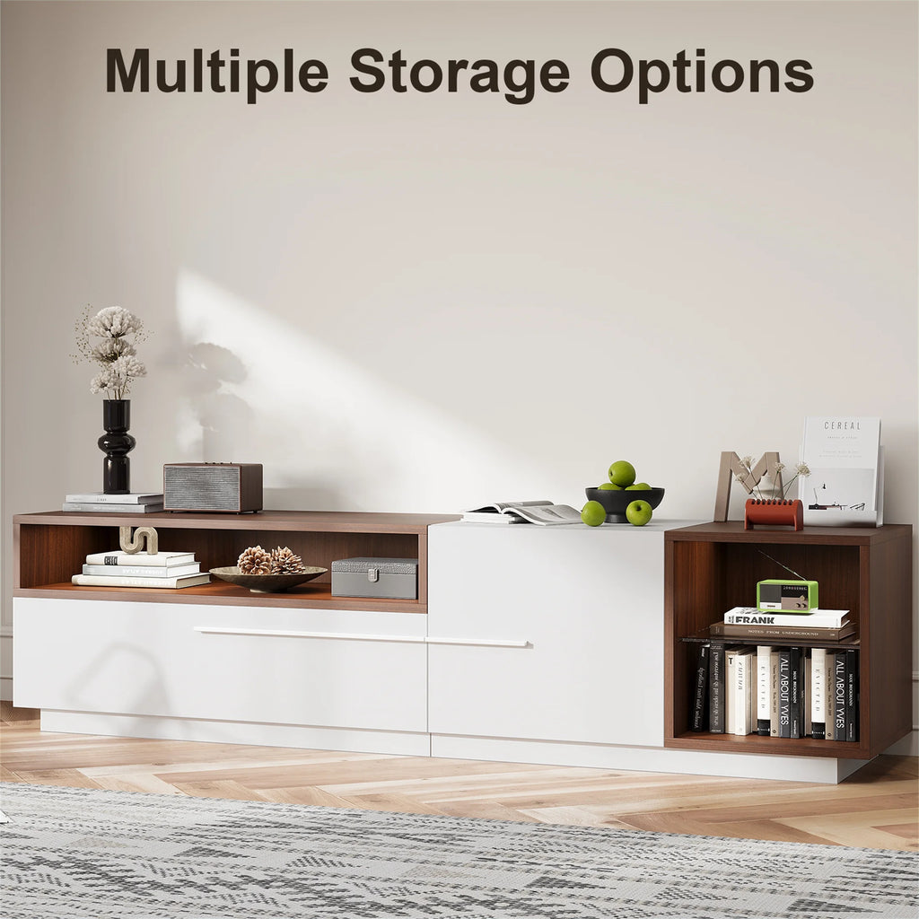 Planntonneo Mid-Century Modern Fluted TV Stand Wooden Media Console Entertainment Center for Living Room, Walnut Color