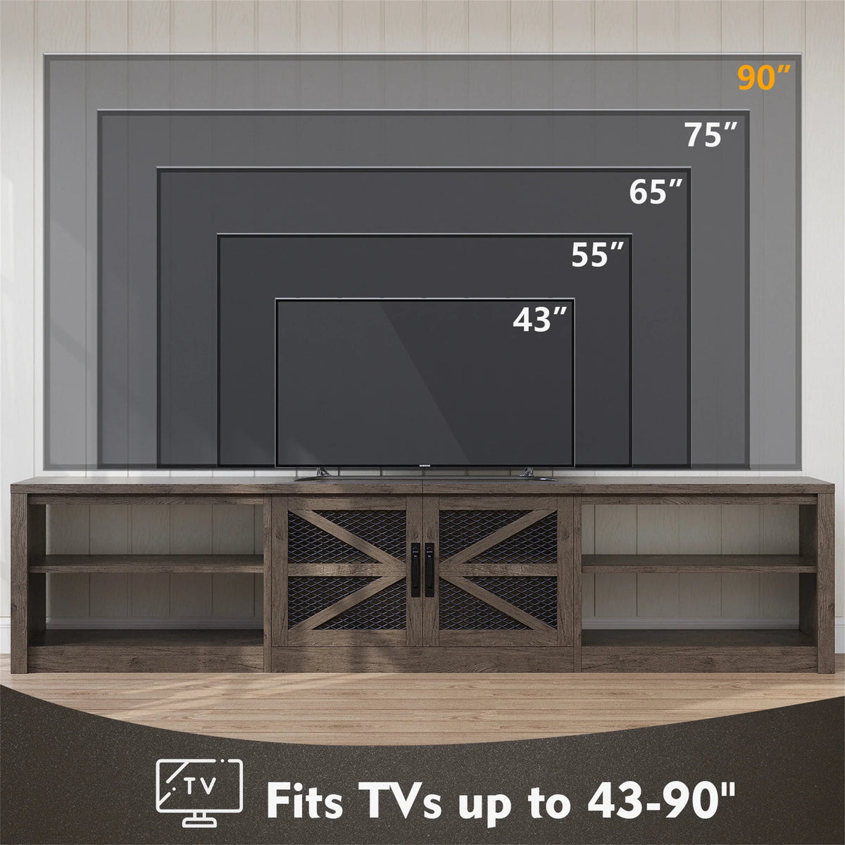 Planntonneo Mid-Century Modern Fluted TV Stand Wooden Media Console Entertainment Center for Living Room, Walnut Color