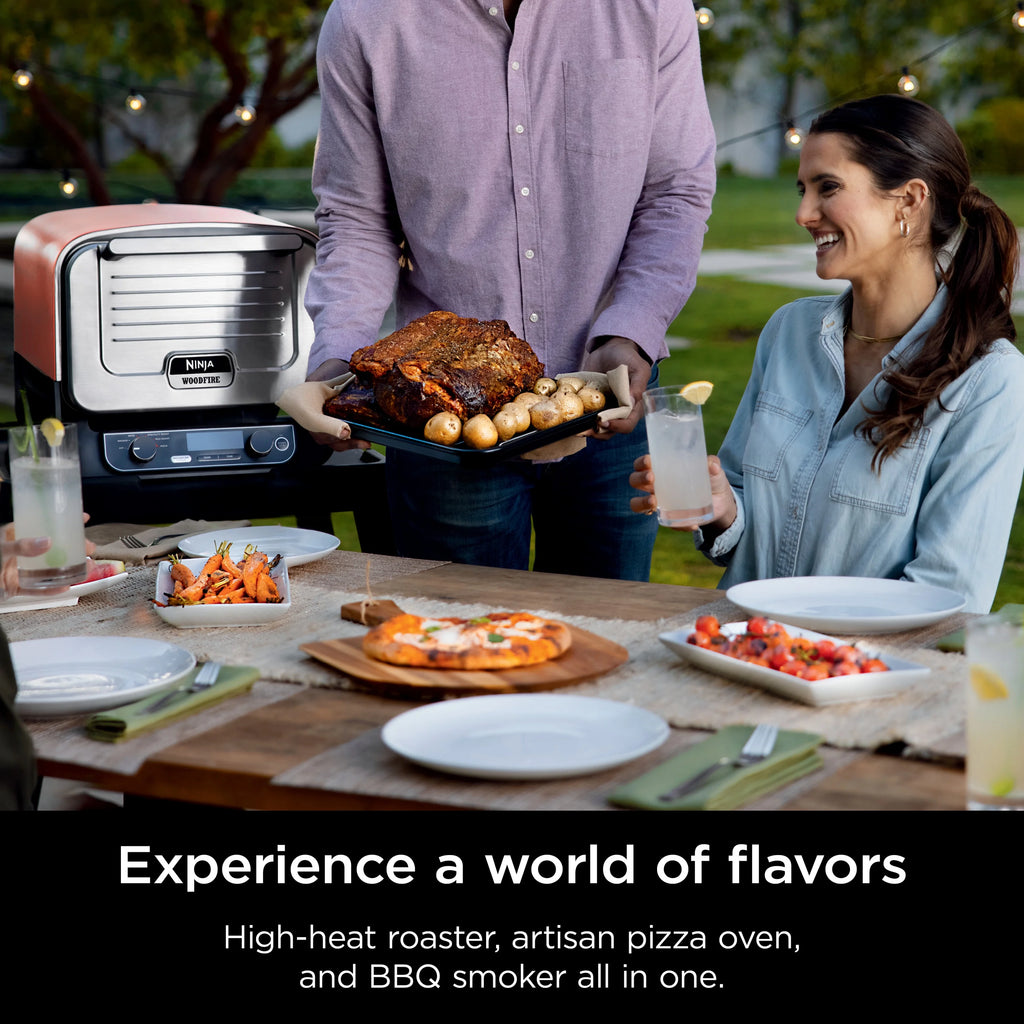 Ninja Woodfire? Pizza Oven, 5-in-1 outdoor oven, 5 Pizza Settings, Ninja Woodfire? Technology, up to 700F heat, BBQ smoker, Electric?