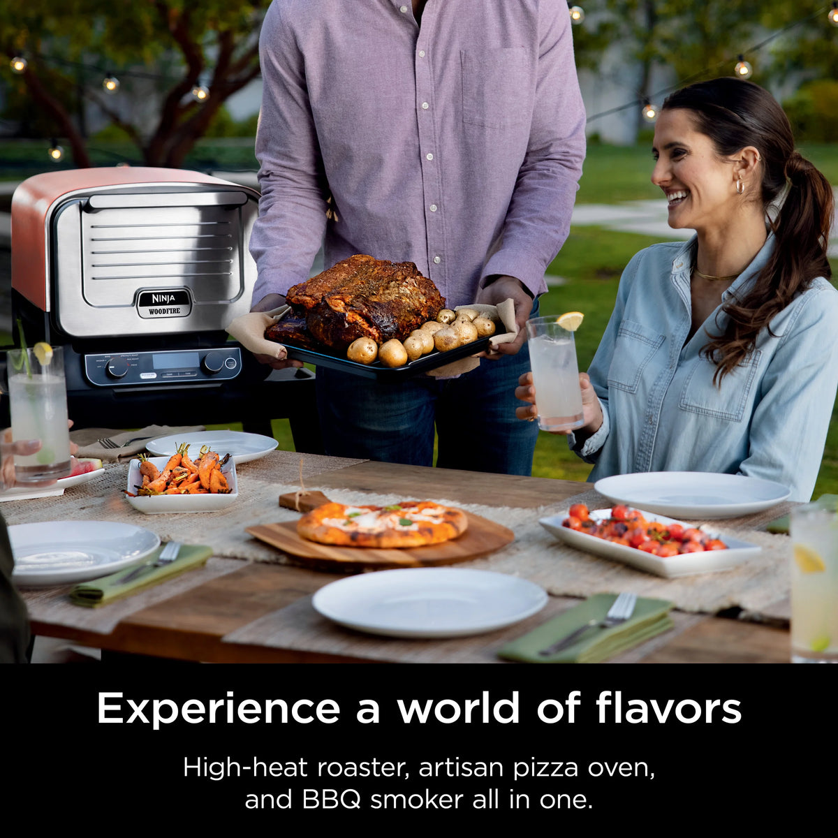 Ninja Woodfire? Pizza Oven, 5-in-1 outdoor oven, 5 Pizza Settings, Ninja Woodfire? Technology, up to 700F heat, BBQ smoker, Electric?