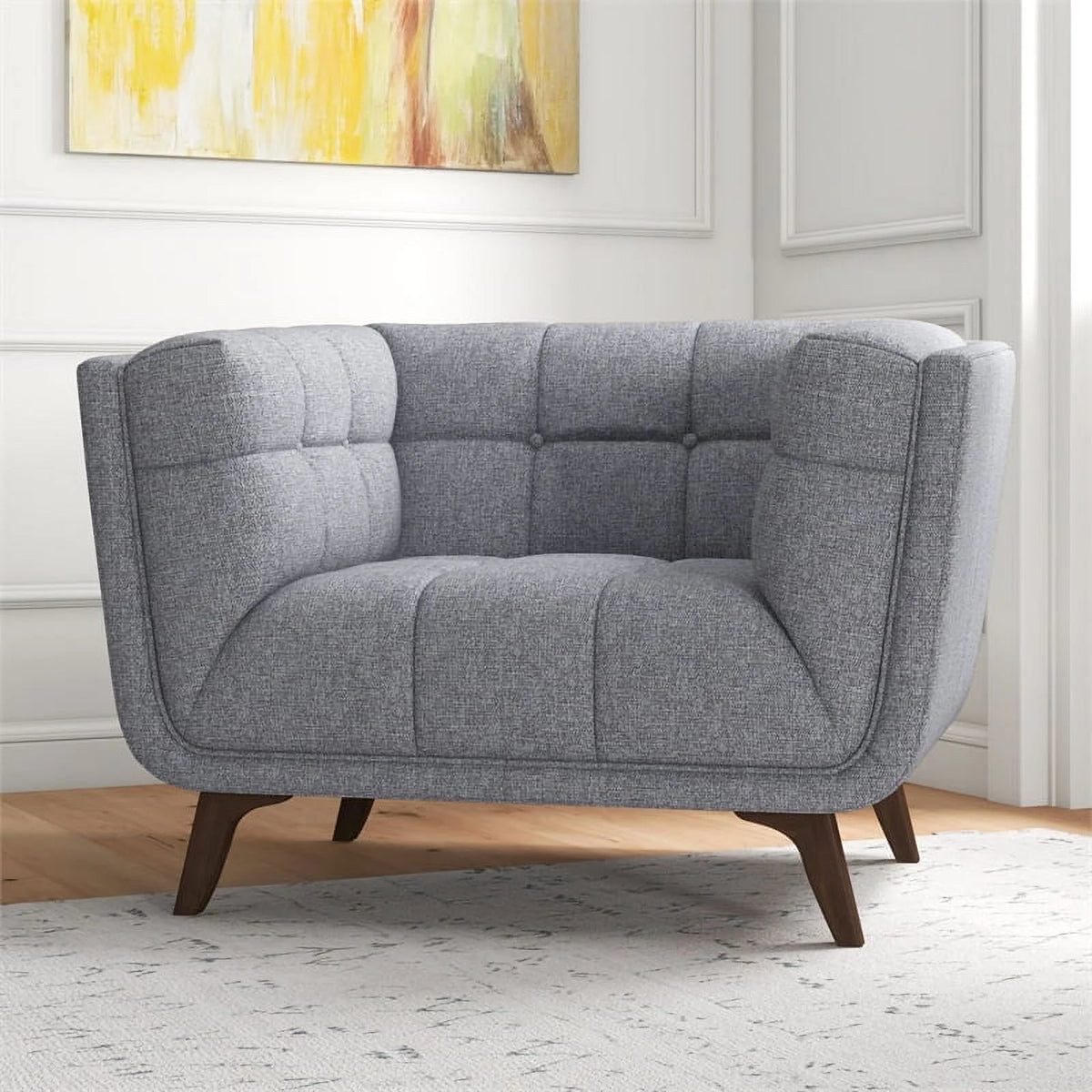 Allen Mid-Century Modern Velvet Upholstered Armchair in Blue