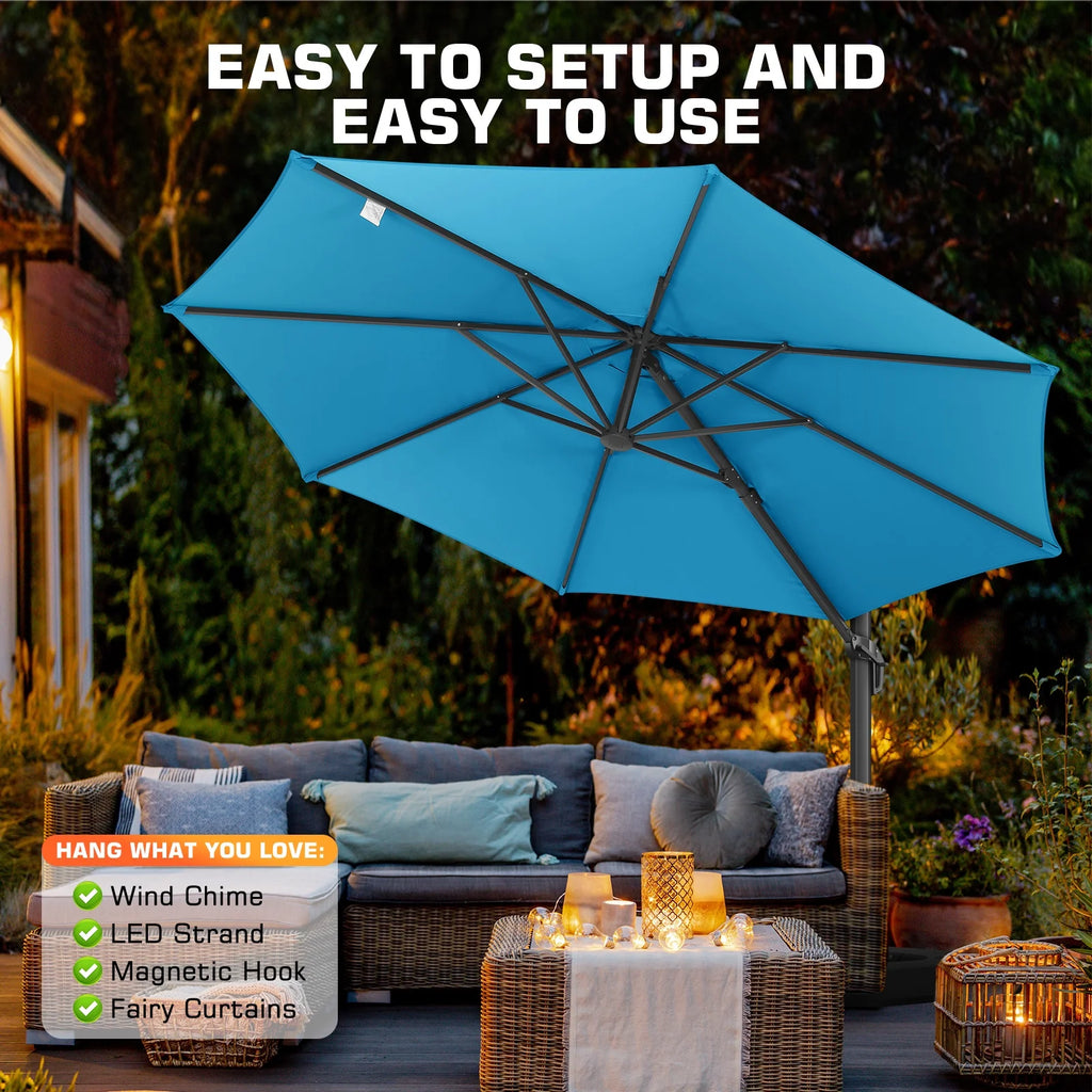 HOTEEL 10 Ft Patio Umbrella Outdoor Cantilever Square Umbrella Aluminum Offset Umbrella with Base, 360° Rotation，Gray