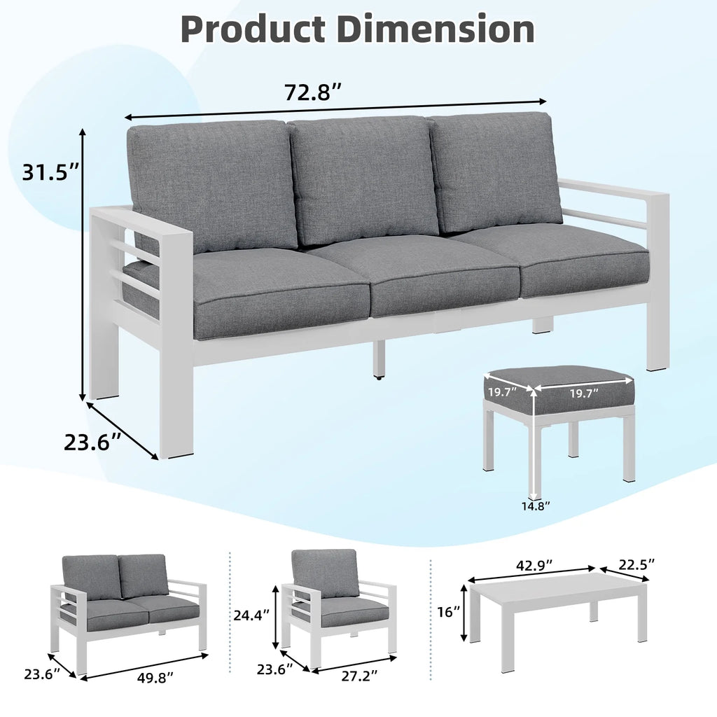 AECOJOY Aluminum Outdoor Furniture Set, 7 Pieces Metal Patio Furniture on sale Outdoor Couch Patio Conversation Set - Light Grey