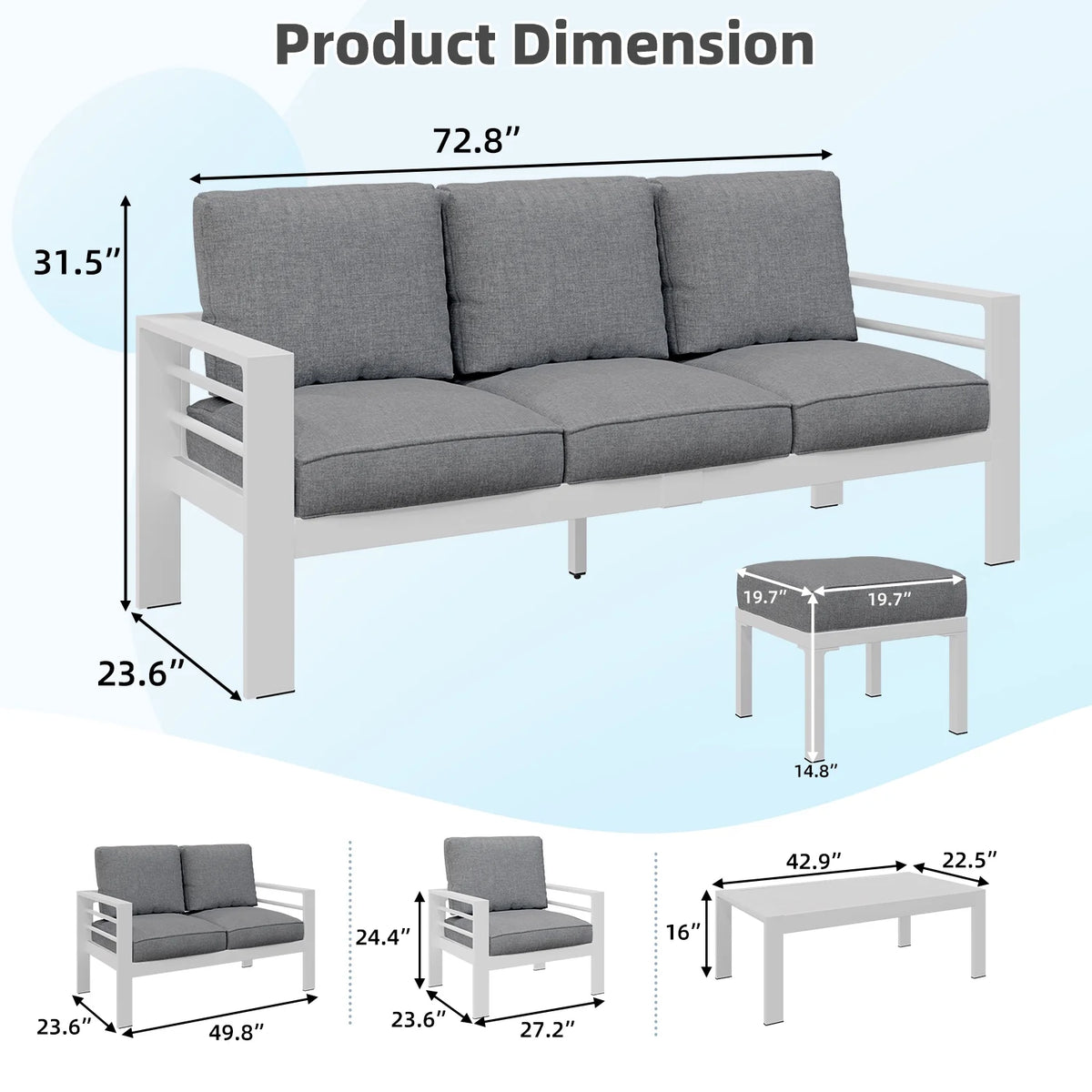 AECOJOY Aluminum Outdoor Furniture Set, 7 Pieces Metal Patio Furniture on sale Outdoor Couch Patio Conversation Set - Light Grey
