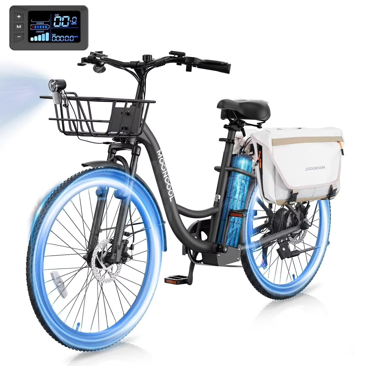 MOONCOOL Electric Bicycle for Adults 350W , 7-Speed Ebike with 36V 10.4Ah Removable Battery 40 Miles Range , 20 mph Electric Commuter Bike for Women Men, Certified to UL 2849 by SGS