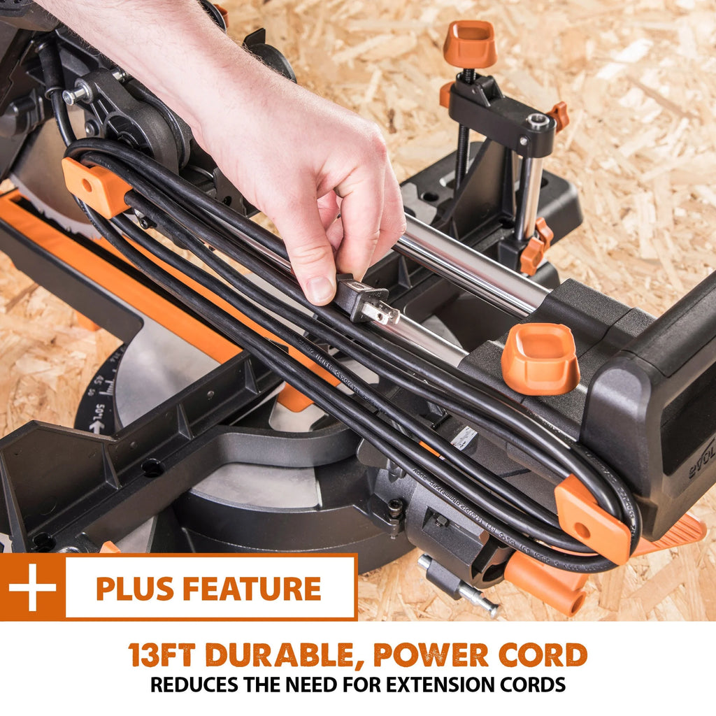 Evolution R255SMS-DB+: Dual Bevel Sliding Miter Saw With 10 in. Multi-Material Cutting Blade