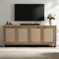 SICOTAS 61.5"W Rattan TV Stand with 4 Doors, Boho Entertainment Center with Adjustable Shelves & Spacious Countertop Large Boho Farmhouse Media Console for Living Room, Reclaimed Caramel Oak