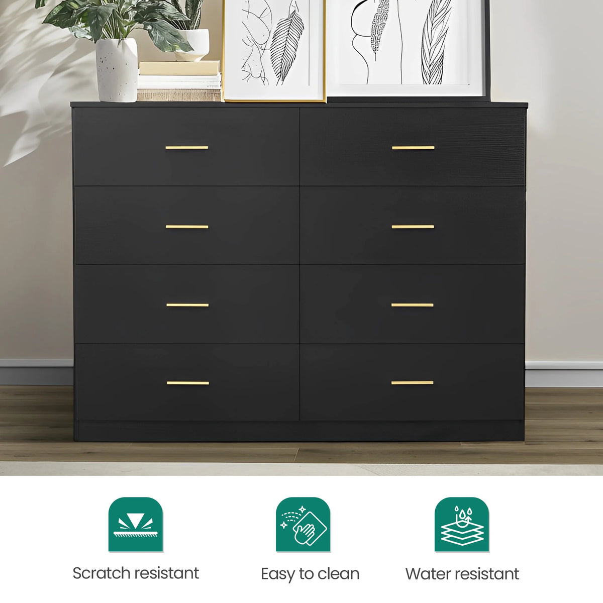 Aukfa Wood 9 Drawer Dresser for Bedroom, Long Chest of 9 Drawers TV Stand,Walnut