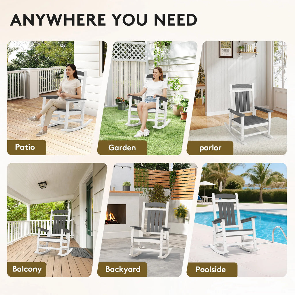 KINGYES Outdoor Rocking Chair Set of 2, HDPE Patio Rocking Chair, Heavy Duty Front Porch Rocker, Navy