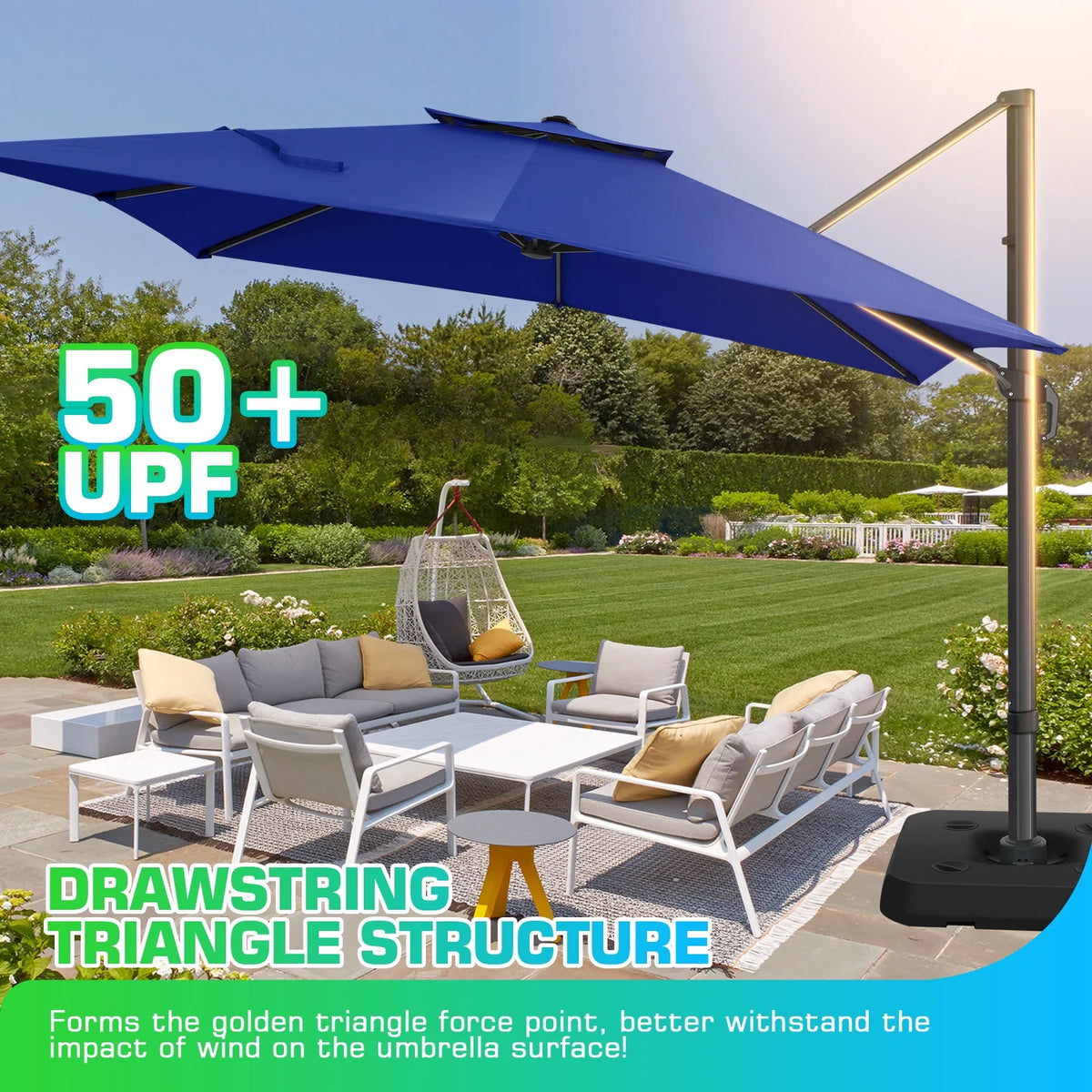 HOTEEL 10 Ft Patio Umbrella Outdoor Cantilever Square Umbrella Aluminum Offset Umbrella with Base, 360° Rotation，Gray