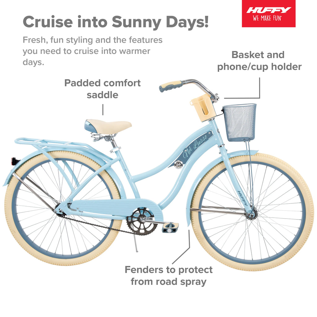 Nel Lusso Classic Cruiser Bike with Perfect Fit Frame, Women's, Light Blue, 26 Inch