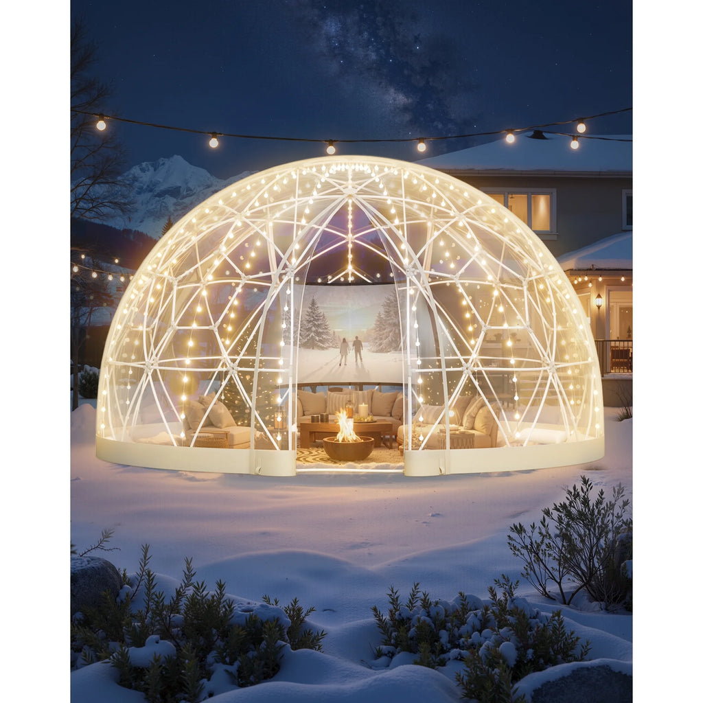 KFFKFF Outdoor Garden Dome, 15 x 9.5 ft Clear Bubble Tent for 10-14 People, Weather-Resistant Geodesic Greenhouse with Window, PVC Dome Tent for Patios, Camping, Parties, and Weddings