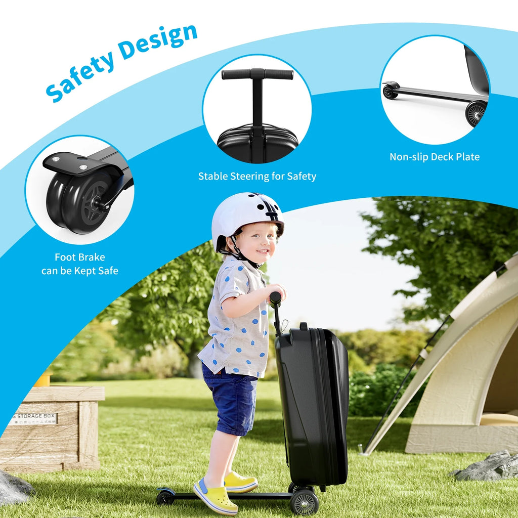 TABU Scooter Luggage for Kids & Adults, Carry on Luggage with Wheels for Kids Ages 6-15,Blue