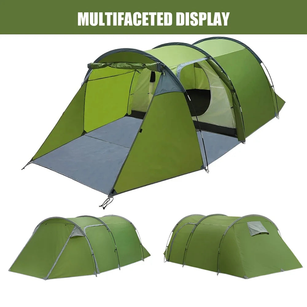 ASTRAEA 4 Person Tents for Camping, Waterproof Camping Tunnel Tent with 2 Divided Rooms for Bikepacking Motorcycle Travel Hiking Mountaineering, Green