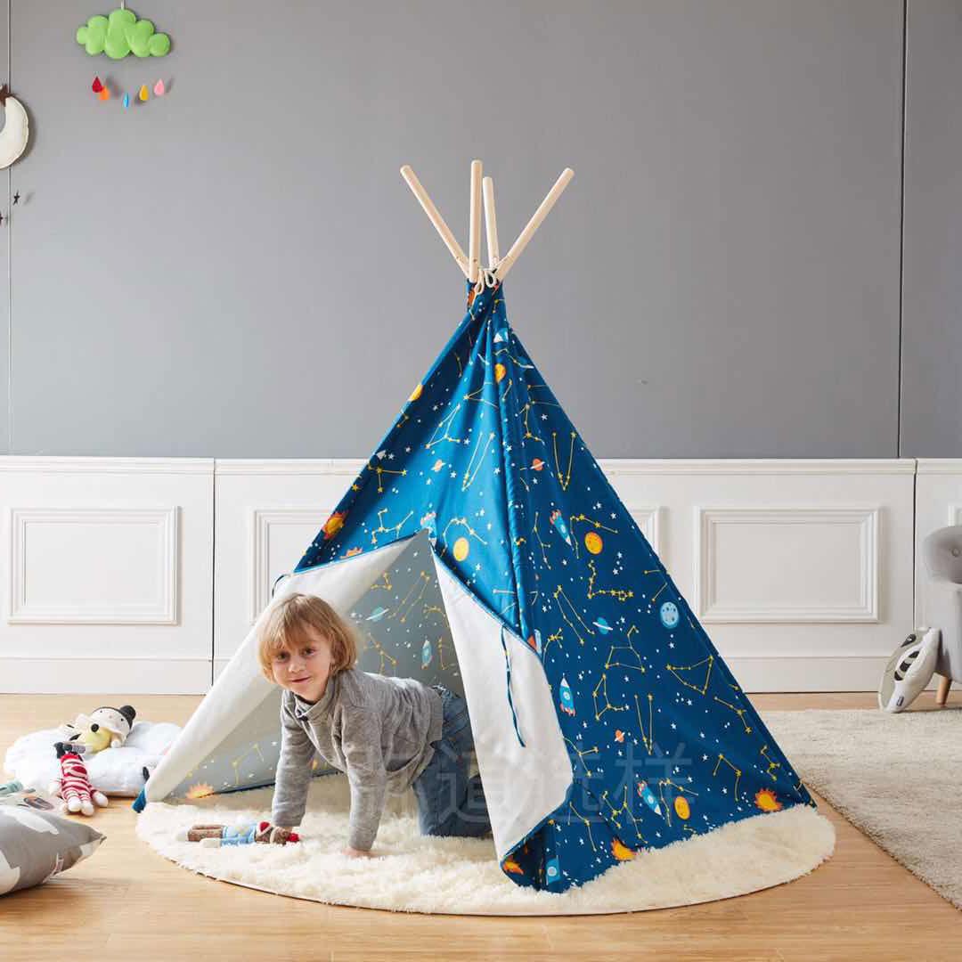 Asweets Glow in the Dark Starry Sky Indoor Kids Foldable Canvas Play Teepee Tent