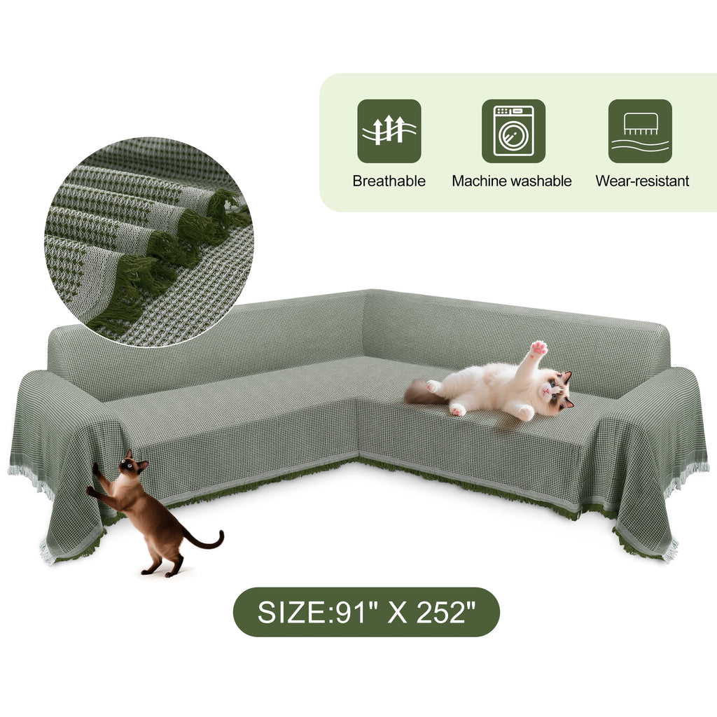 HDCAXKJ Washable L Shape Sofa Covers Reversible Sectional Couch Covers Corner Sofa Slipcovers Blankets Sofa Cover for Living Room Home Decor,91"x252",Gray