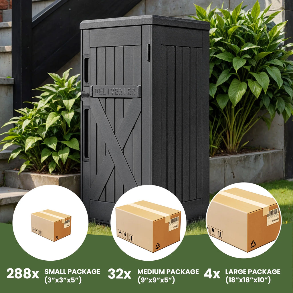 Uforic 60-Gallon Large Outdoor Package Delivery Storage Box, Double-Wall Resin Waterproof Deck Box for Porch or Curbside, Lockable, Brown