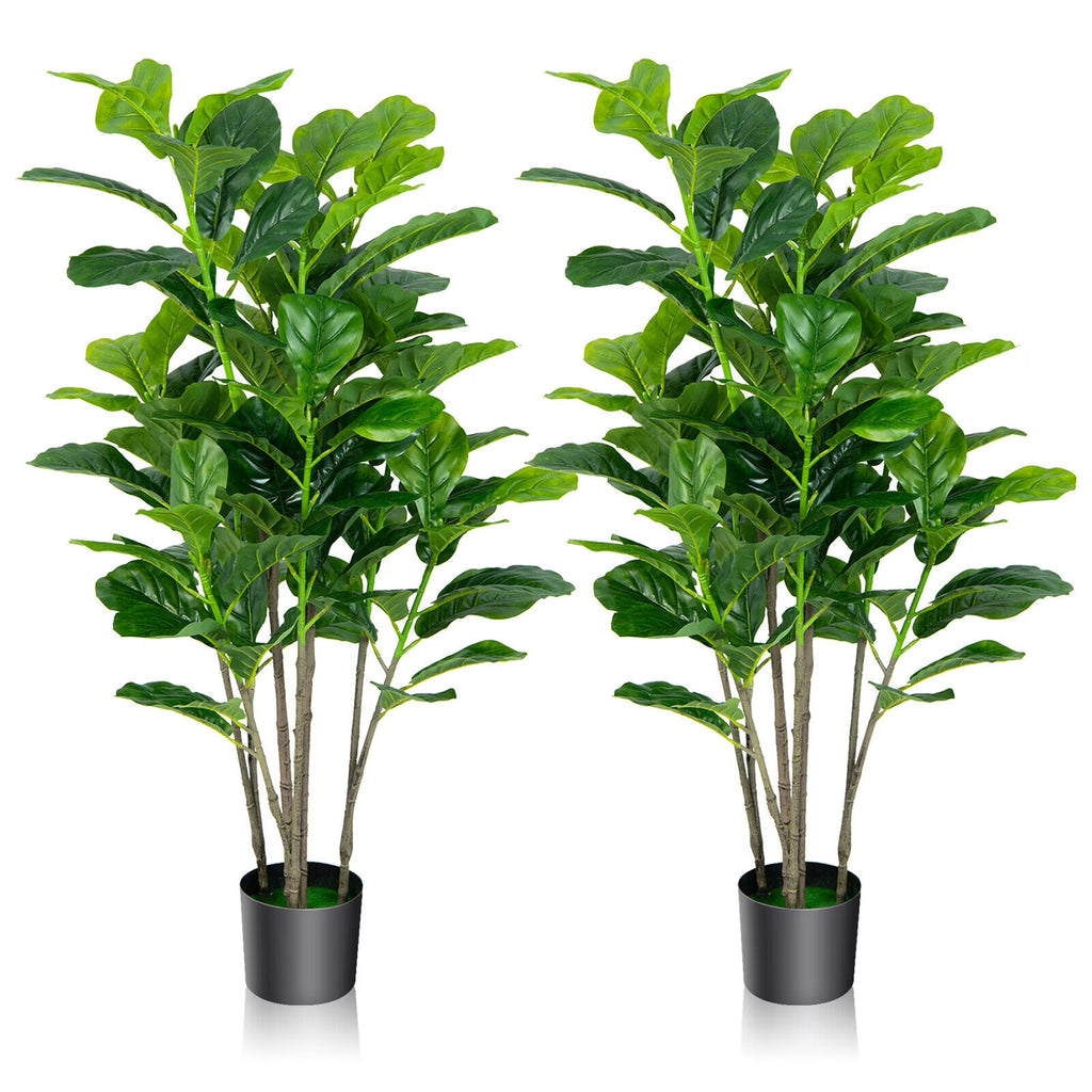Gymax 51''Artificial Tree 2-Pack Artificial Fiddle Leaf Fig Tree for Indoor Outdoor