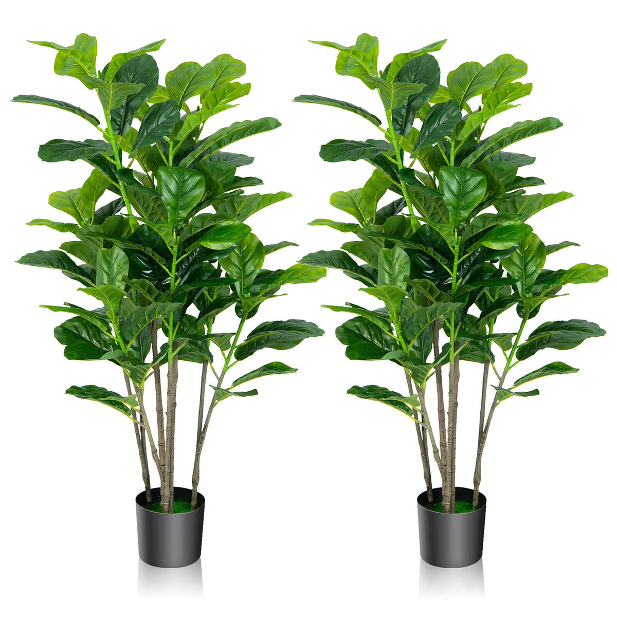 Gymax 51''Artificial Tree 2-Pack Artificial Fiddle Leaf Fig Tree for Indoor Outdoor