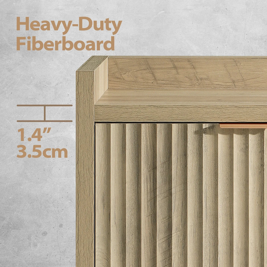 ARKANTOS Fluted Shoe Cabinet 3 Level Adjustable Shelf and 2 Doors Light Gray Oak