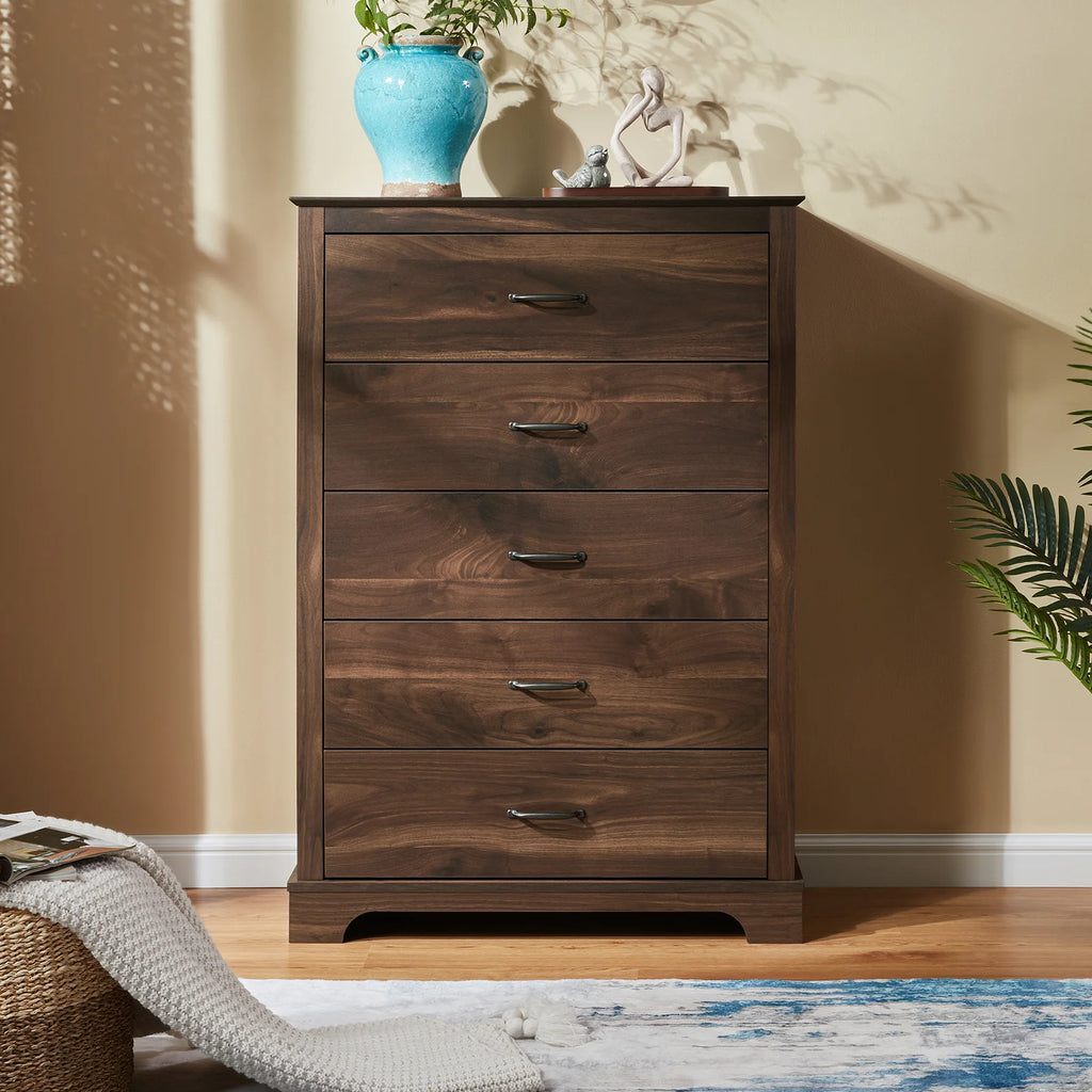 CHITOOMA 5 Drawer Dressers for Bedroom, Adult Tall Wooden Chest of Drawers, Storage Cabine for Living Room Entryway, Gray