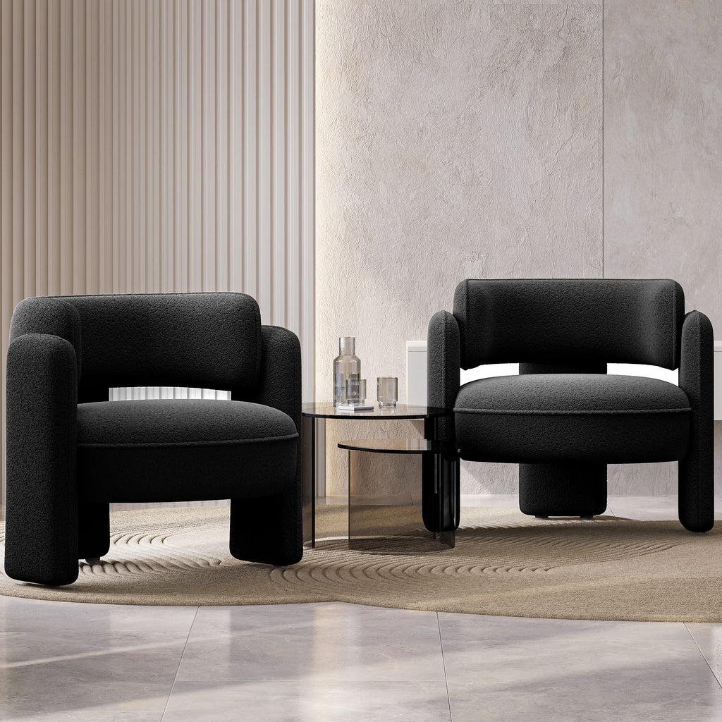 BELLEZE Sherpa Boucle Chair, Modern Barrel Accent Chair Comfy Round Upholstered Armchair Accent Side Chair for Living Room, Bedrooms, Corner - Quinton White