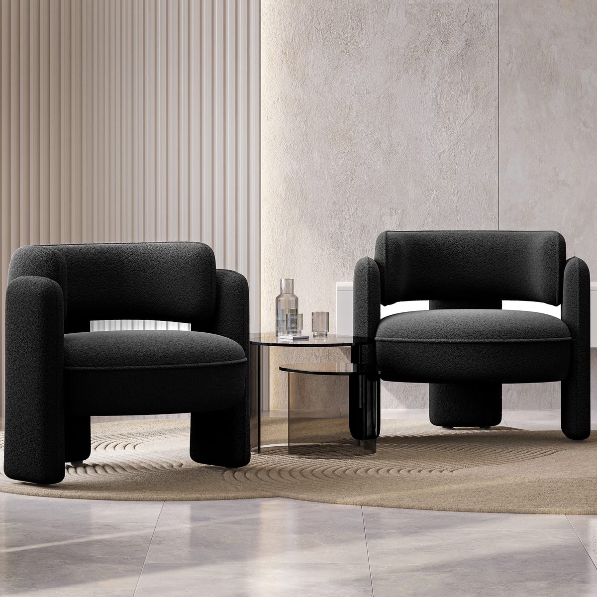 BELLEZE Sherpa Boucle Chair, Modern Barrel Accent Chair Comfy Round Upholstered Armchair Accent Side Chair for Living Room, Bedrooms, Corner - Quinton White