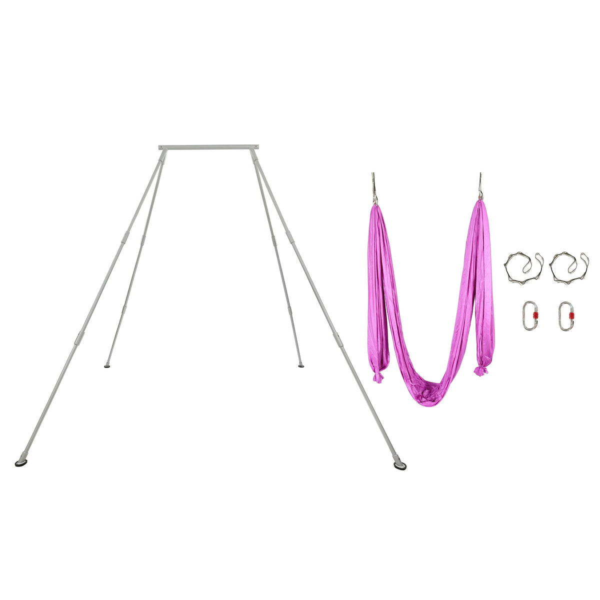 Kojem 97"/2.46m Aerial Trapeze Stand Portable Rig Yoga Swing Bar 250kg/551lbs Aluminum Rack ＆ Nylon Silk Indoor Outdoor Use with 20Ft/6m Aerial Purple Silk