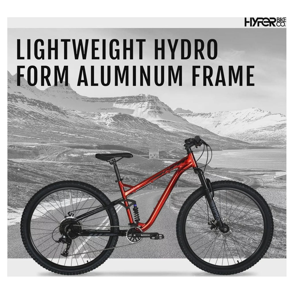 Hyper Bicycle Men's 29 In. Explorer Dual Suspension Mountain Bike, Red