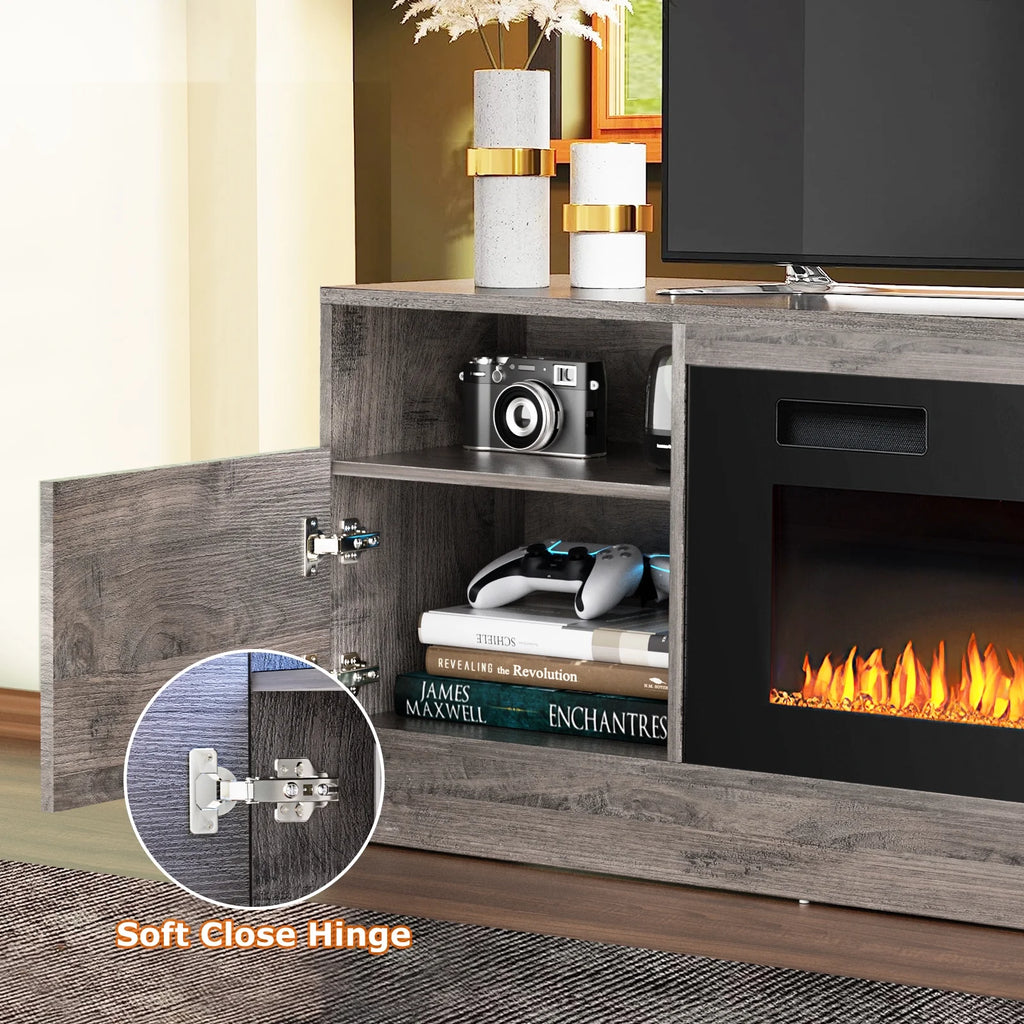 Waleaf Fireplace tv Stand with 36 inch Fireplace Up to 80" TVs,LED Light Entertainment Center and Storage