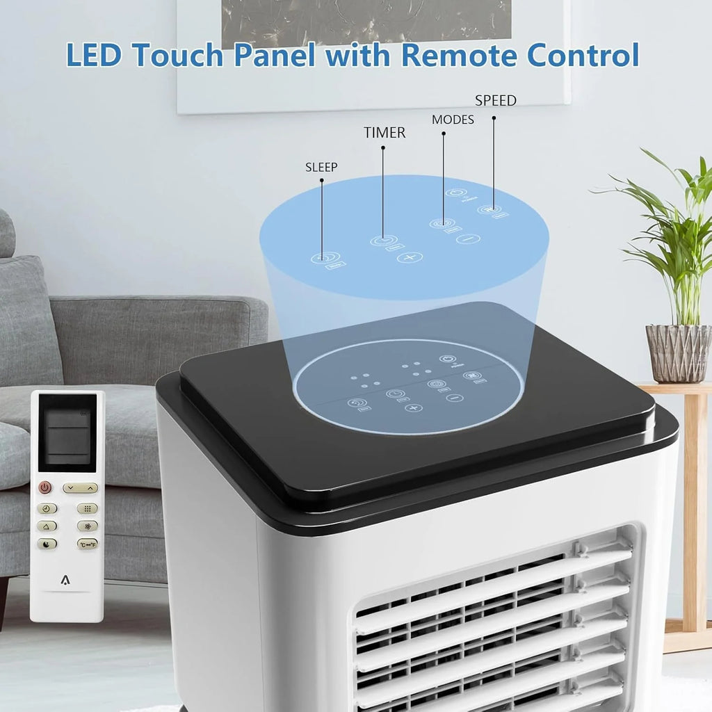 4-In-1 Portable AC with Advanced Filtration - 8000 BTU, Dehumidify, Sleep, Fan Modes, Quiet 54dB, Smart Control, Easy Mobility, Black