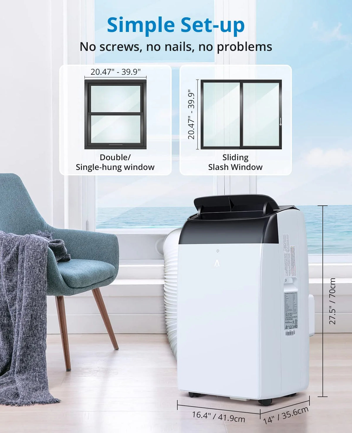 14000 BTU Portable Air Conditioner for Bedrooms up to 750 sq.ft,Standing AC Unit with Cooling,Dehumidifier & Fan Modes,Remote Control,24H Timer,Sleep Mode,Includes Installation Kit