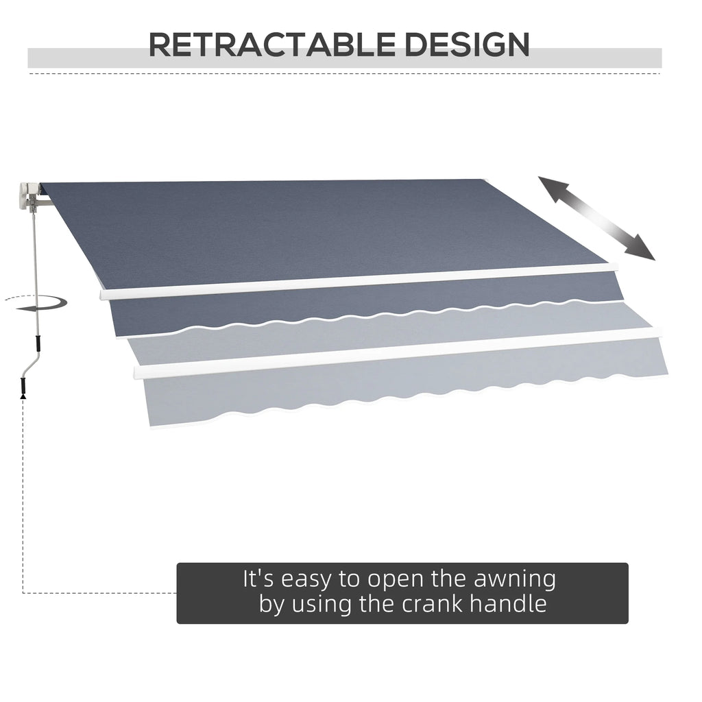 Outsunny 12' x 10' Manual Retractable Awning Outdoor Sunshade Shelter for Patio, Balcony, Yard, with Adjustable & Versatile Design, Beige and White