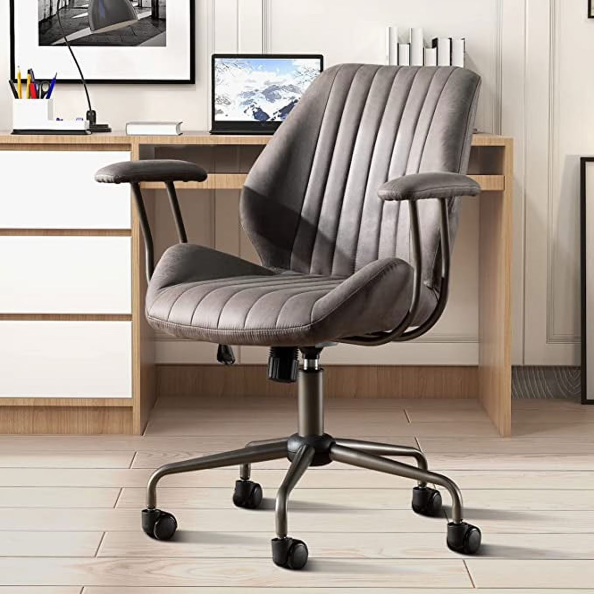 Ovios Ergonomic Office Chair Modern Computer Desk Suede Fabric Desk Chair with Lumbar Support for Home Office