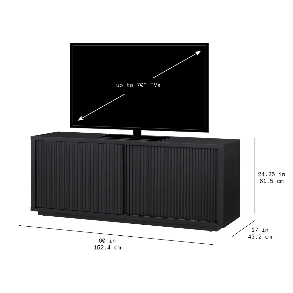 Beautiful Fluted TV Stand for TVs up to 70 by Drew Barrymore, Rich Black Finish