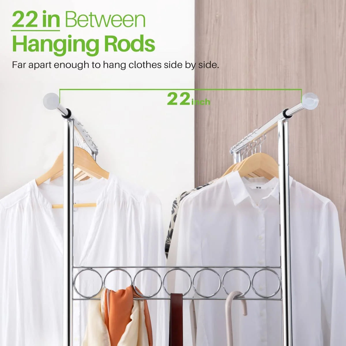 HOKEEPER 700 lbs Commercial Grade Heavy Duty Garment Rack with Shelves Collapsible Clothing Racks on Wheels Rolling Clothes Rack for Hanging Clothes Portable Adjustable, Chrome Finish