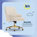 Serta Scarlett Modern Mid-Back Office Chair Velvet Fabric Gold Metal Base Beige