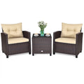 Spaco Patio Furniture 4 Pieces Patio Rattan Furniture Set, Outdoor Wicker Rattan Chairs Garden Backyard Balcony Porch Poolside loveseat with Coffee Table Cushioned Sofa-White