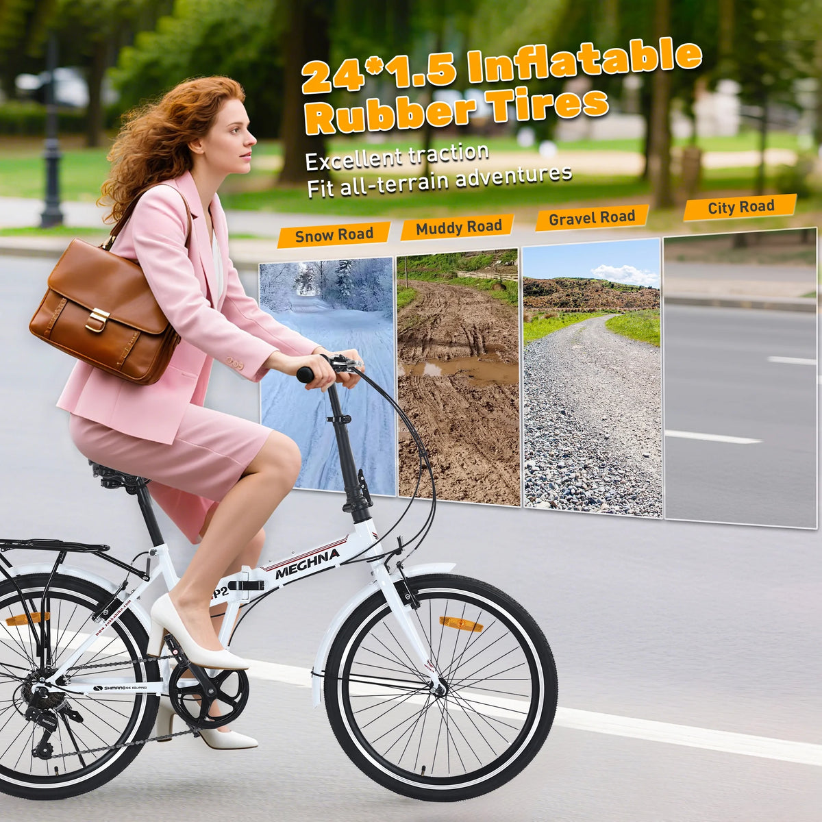 Meghna 24 inch Folding Bike 7 Speed V Brake City Commuter for Men Women Daily Commuting Black