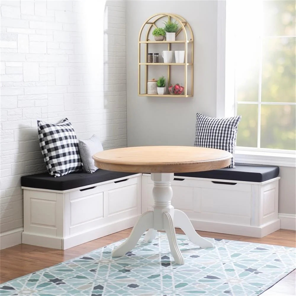 Pemberly Row Natural White Wood Nook With Green Polyester Fabric Cushions